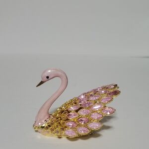 Elegant Pink and Gold Swan Trinket Box